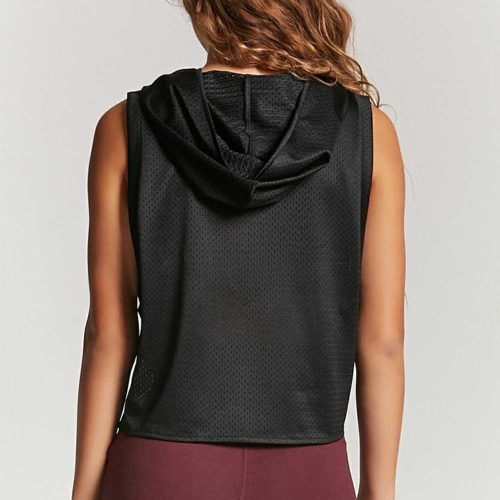 Black athletic mesh hooded workout tank top - Picture 2 of 5